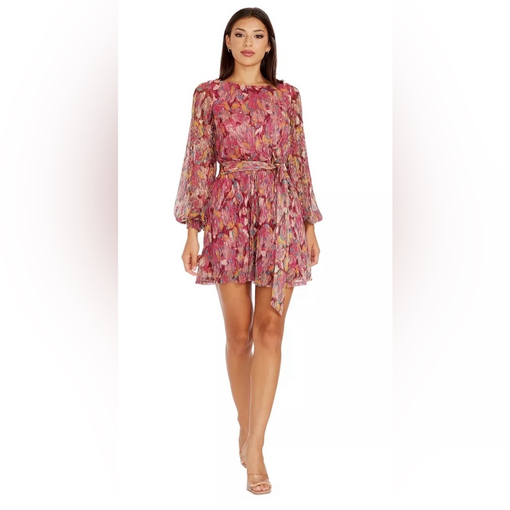 Dress the Population Kirsi Long Sleeve Metallic Floral Minidress